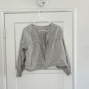 ARCA Gingham Tie-Front Long Sleeve Top